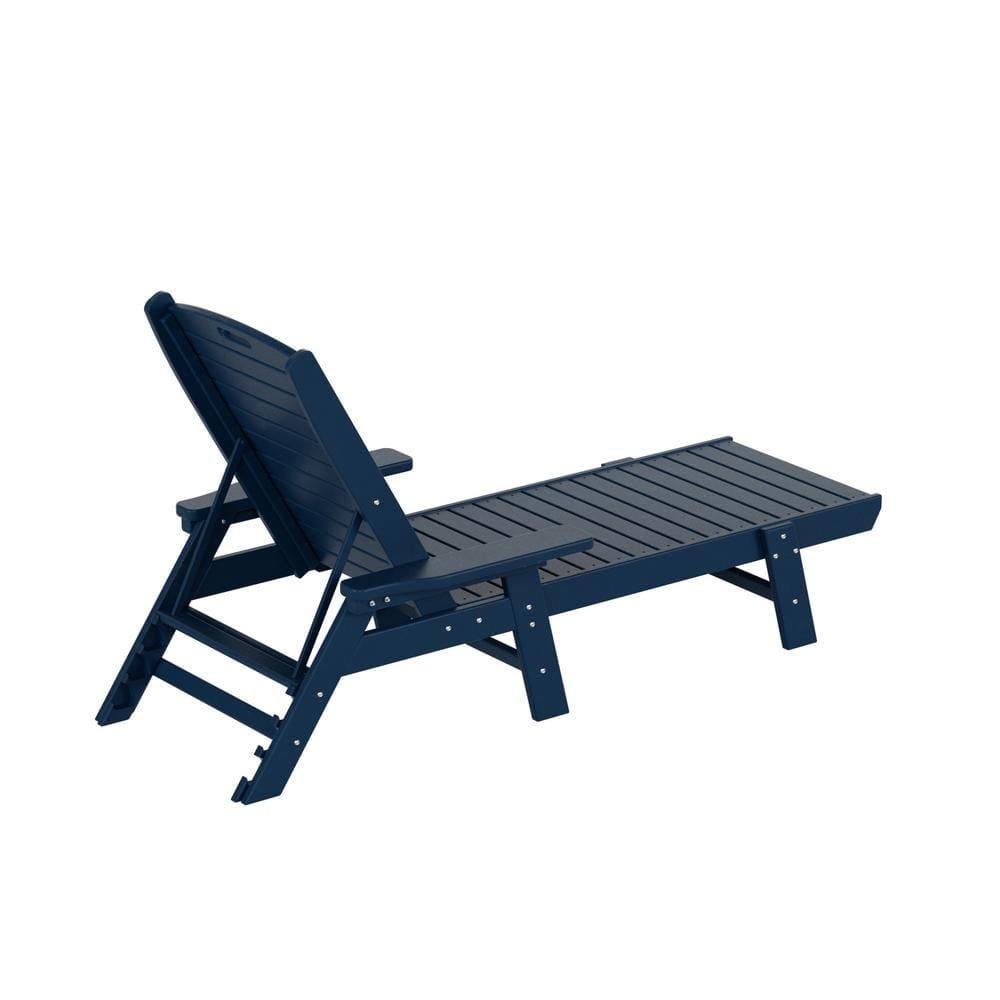 Navy Blue HDPE Adjustable Outdoor Chaise Lounge with Arms