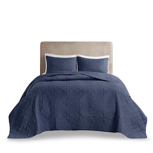 Hayley 3-Piece Navy Polyester King/Cal King Reversible Quilt Set