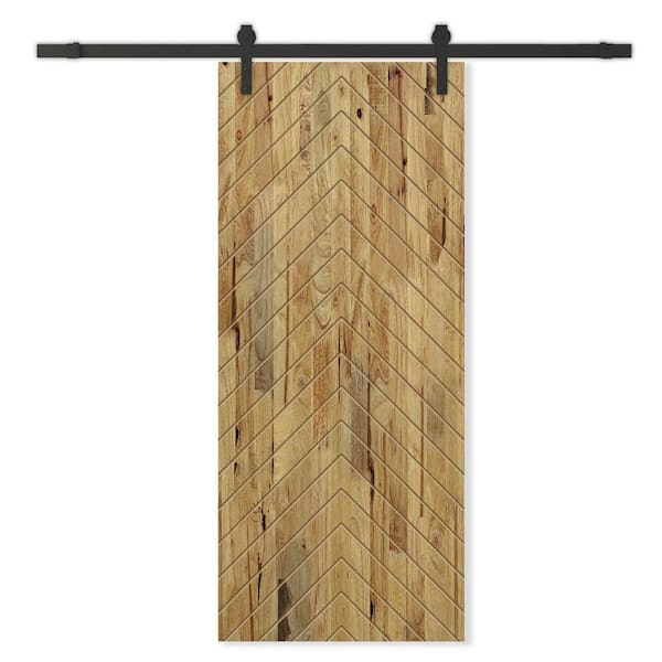 CALHOME 30 in. x 96 in. Weather Oak Stained Pine Wood Modern Interior Sliding Barn Door with Hardware Kit