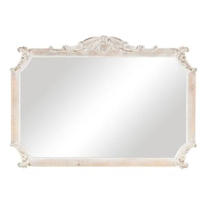 30 in. x 43 in. Rectangle Frameless Cream Scroll Wall Mirror with Curved Corners and Brown Distressing
