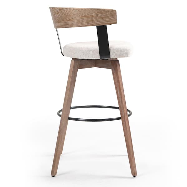 Beck 28 in. Beige Wood Bar Stool with Linen Fabric Seat 1 (Set of Included)