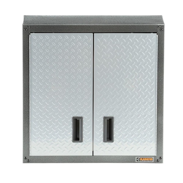 Gladiator Steel 1-Shelf Wall Mounted Garage Cabinet in Silver Tread (28 in W x 28 in H x 12 in D)