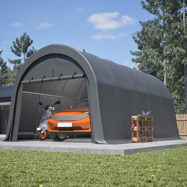 12 ft. W x 20 ft. D Outdoor Gray Roof Canopy Tent Steel Dome Carport with Roll-up Door