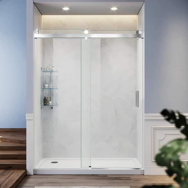 Dropship Frameless Sliding Glass Shower Doors 60 Width X 76Height With  3/8(10mm) Clear Tempered Glass, Brushed Nickel Finish, Big Rollers, Square  Rail, Self-cleaning Coating On Both Sides to Sell Online at a