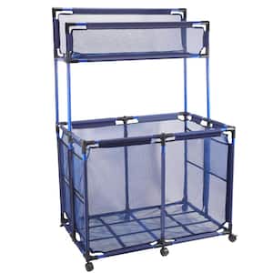 37 in. W x 24.2 in. D x 56 in. H Blue Steel Outdoor Storage Cabinet with Noodle Holder and 6 Wheels