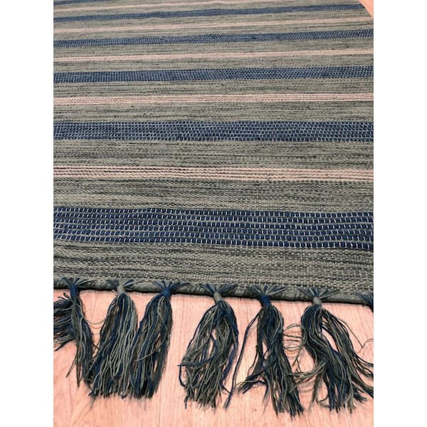 Turquoise 5 ft. x 8 ft. Hand Knotted Wool/B.silk Transitional Woolen flatweave Area Rug