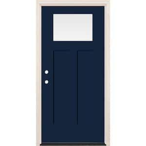 36 in. x 80 in. Right-Hand 1-Lite Indigo Painted Fiberglass Prehung Front Door with 6-9/16 in. Frame and Bronze Hinges