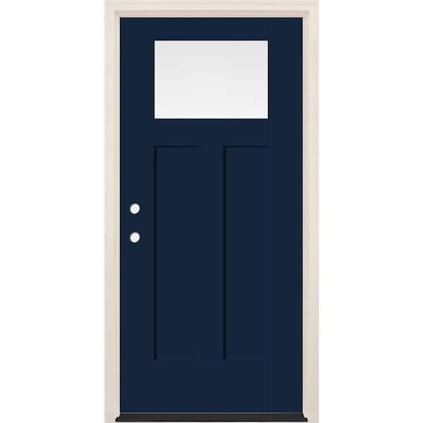 Builders Choice 36 in. x 80 in. Right-Hand 1-Lite Indigo Painted Fiberglass Prehung Front Door with 6-9/16 in. Frame and Bronze Hinges