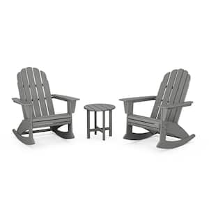 Vineyard Curveback Adirondack Rocking Chair Slate Grey 3-Piece HDPE Plastic Patio Conversation Set
