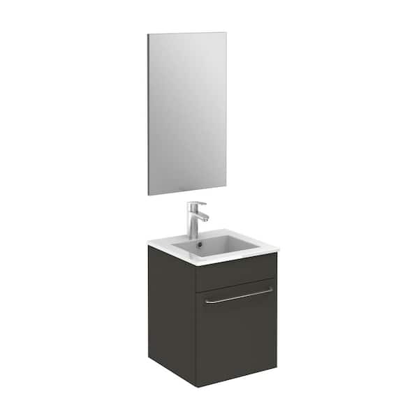 ROYO Qubo Pack 16 in. W x 16 in. D Vanity in Anthracite with Vanity Top in White with White Basin and Mirror