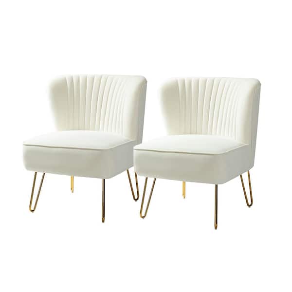 JAYDEN CREATION Alonzo Ivory Upholstery Tufted Side Wingback Chair with Metal Base (Set of 2)