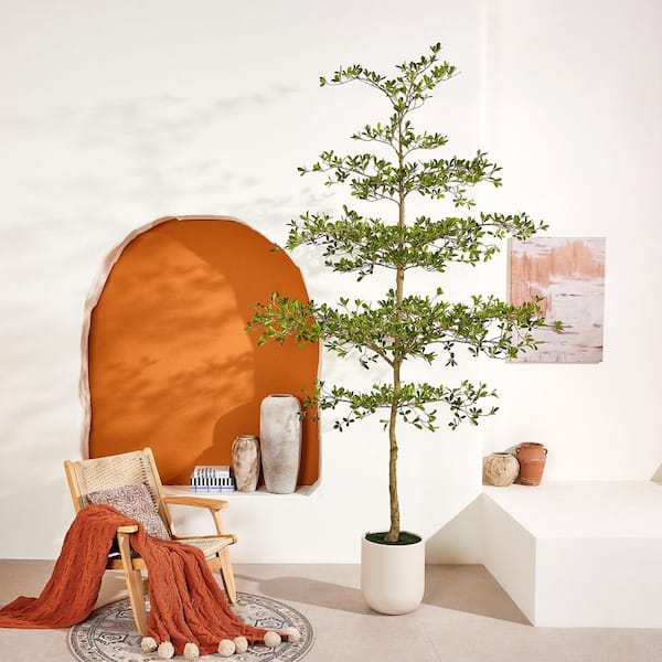 DR.Planzen Artificial 10 ft. Black Olive Tree with White Planter