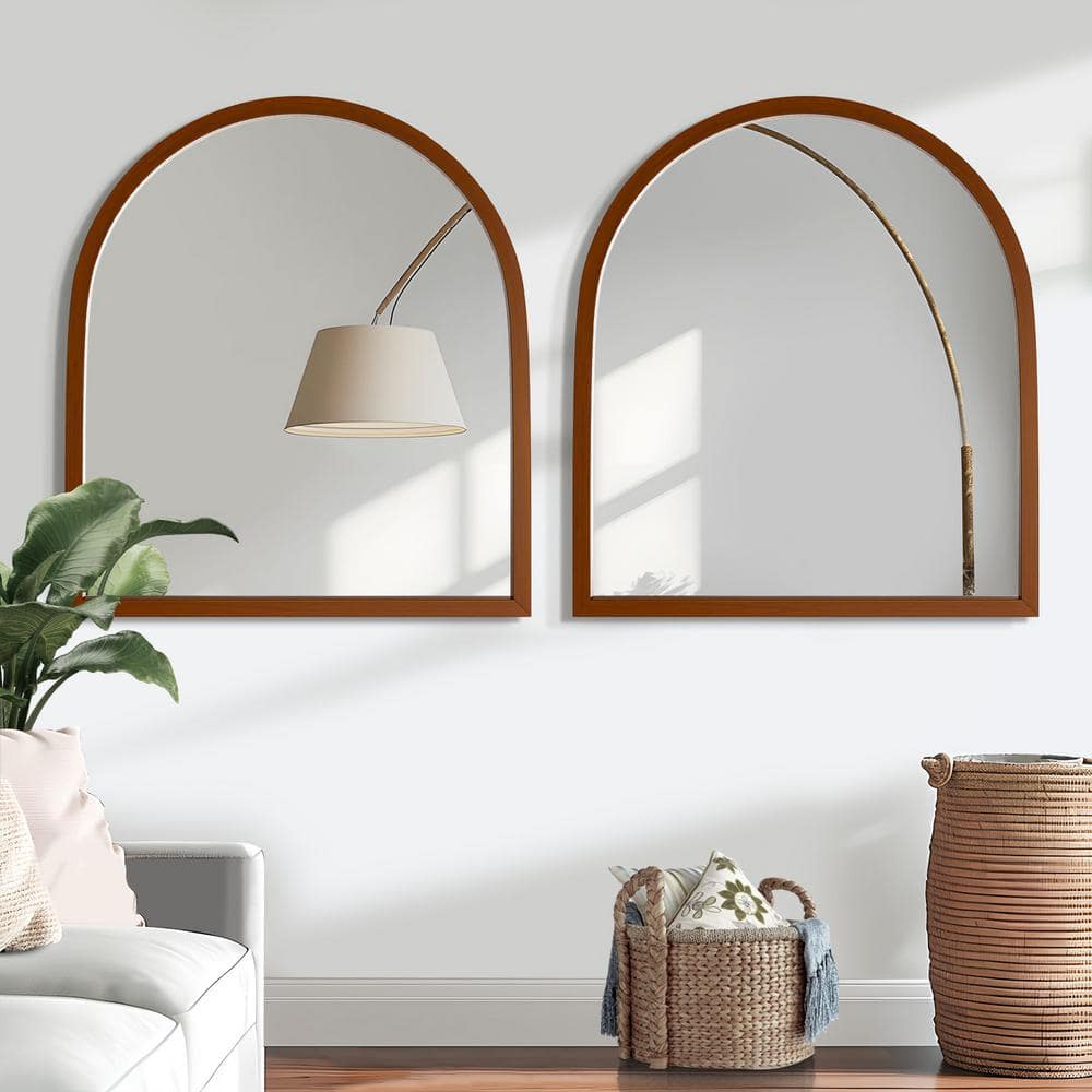 31 in. W x 35 in. H Classic Arched Solid Wood Framed Wall Mounted Mirror Ba