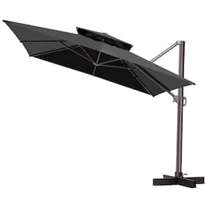 11 ft. Outdoor Double Top Square Cantilever Patio Umbrella in Black