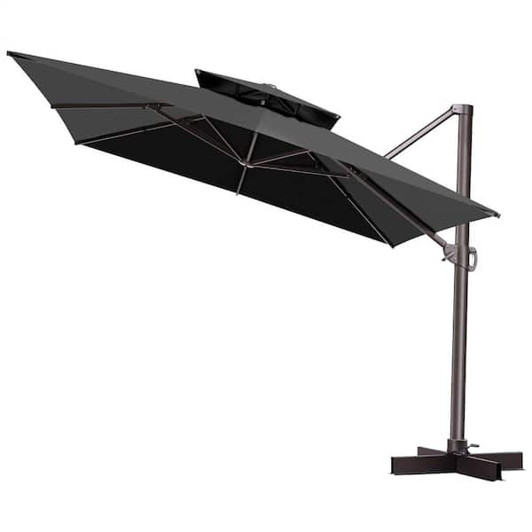 Crestlive Products 11 ft. Outdoor Double Top Square Cantilever Patio Umbrella in Black
