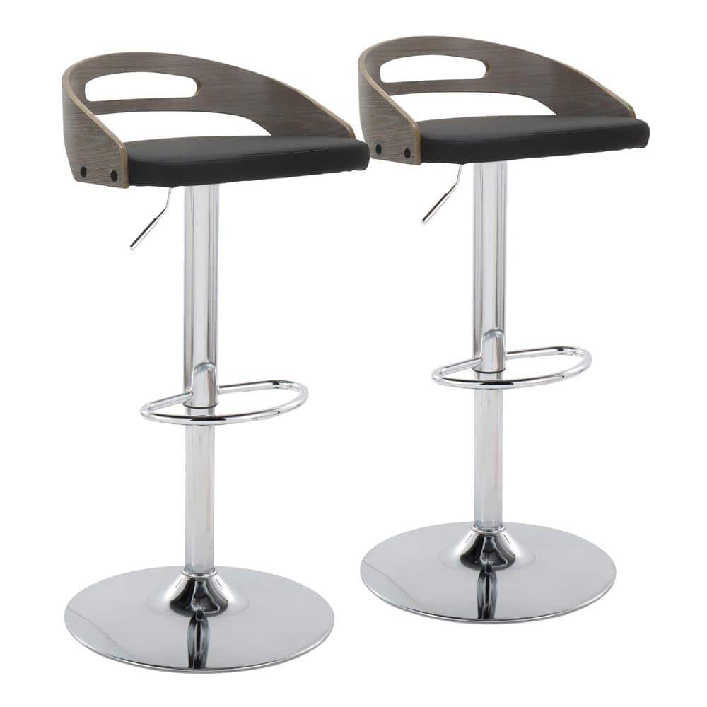 Black Adjustable Swivel Bar Stool with Wood and Metal Frame
