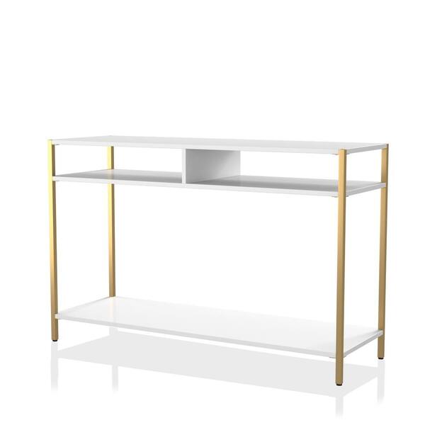 Furniture of America Huntz 47.75 in. White and Gold Coating Rectangle Wood Console Table
