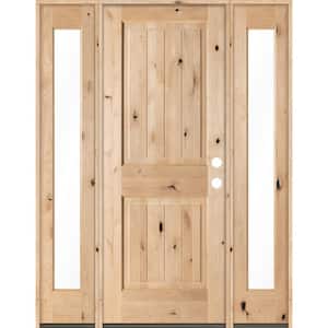 58 in. x 80 in. Rustic Unfinished Knotty Alder Sq-Top VG Wood Left-Hand Full Sidelites Clear Glass Prehung Front Door