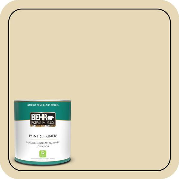 BEHR PREMIUM PLUS 1 qt. #PPU8-13 Lemon Balm Semi-Gloss Enamel Low Odor Interior Paint & Primer