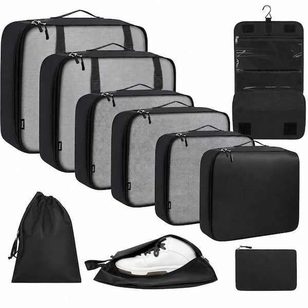 10-Piece Black Packing Cubes, Various Sizes Packing Organizer for Luggage