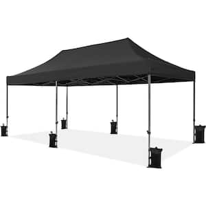 10 ft. × 20 ft. Outdoor Adjustable Pop Up Canopy Tent with Wheeled Carry Bag , Black