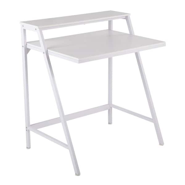 Lumisource 2-Tier 31.5 in. White Wood and White Steel Writing Desk with Shelf