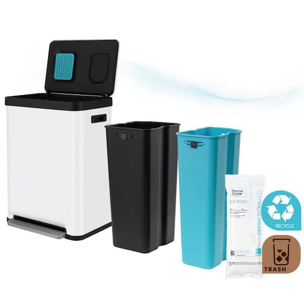 Home Zone Living 18.5 Gal. Stainless Steel Step-On Kitchen Trash Can with Dual Compartments and Odor Control