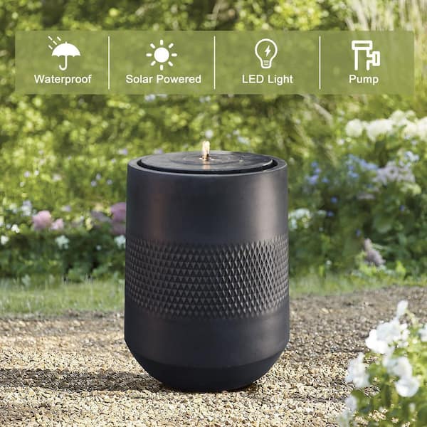LuxenHome 23 in. H Dark Gray Resin Round Bubbler Outdoor Urn