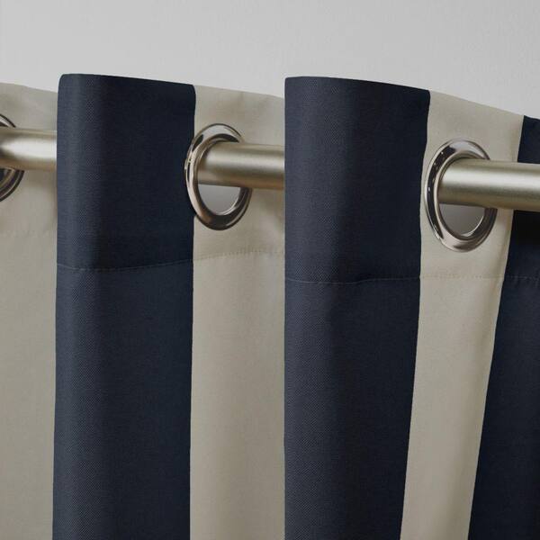 Canopy Stripe Navy / Sand Stripe Light Filtering Grommet Top Indoor/Outdoor Curtain, 54 in. W x 108 in. L (Set of 2)