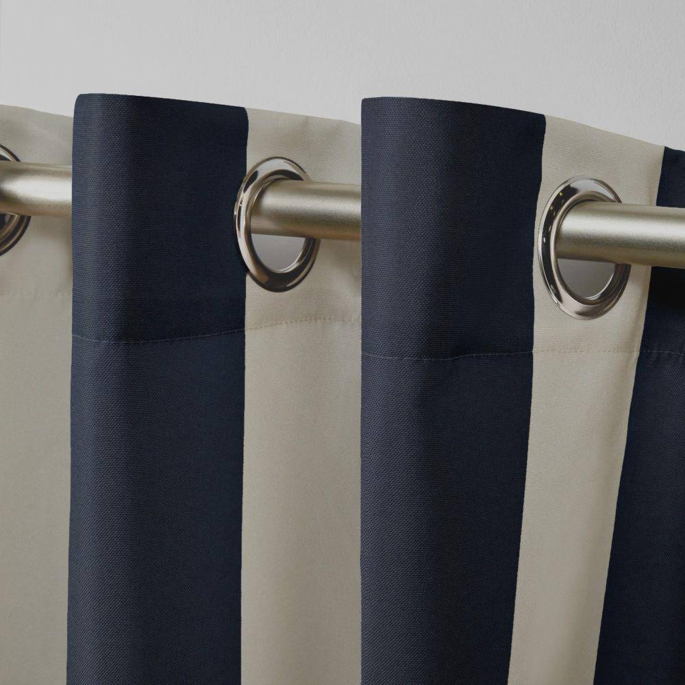 Navy and Sand Light-Filtering Polyester Grommet Curtain Panels