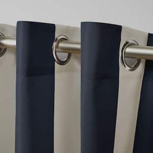 Canopy Stripe Navy / Sand Stripe Light Filtering Grommet Top Indoor/Outdoor Curtain, 54 in. W x 84 in. L (Set of 2)