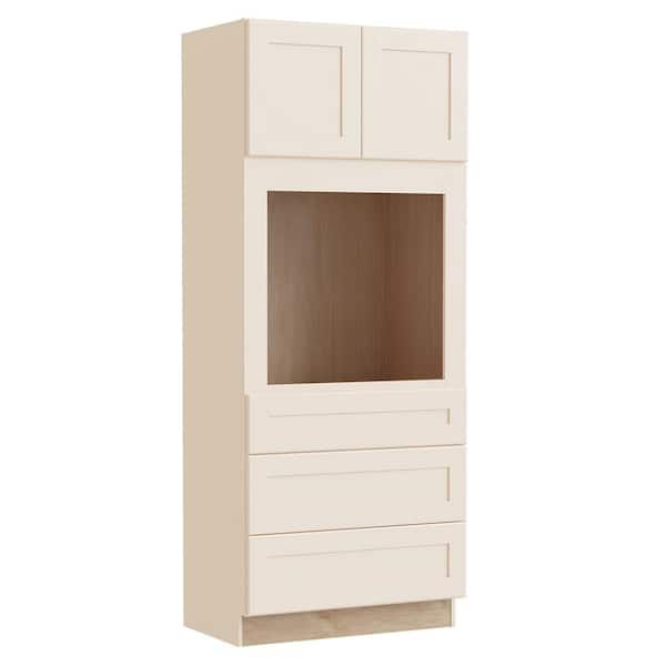 Newport 33 in. W x 24 in. D x 90 in. H Assembled Plywood Double Oven Kitchen Cabinet in Blended Cream with Soft Close