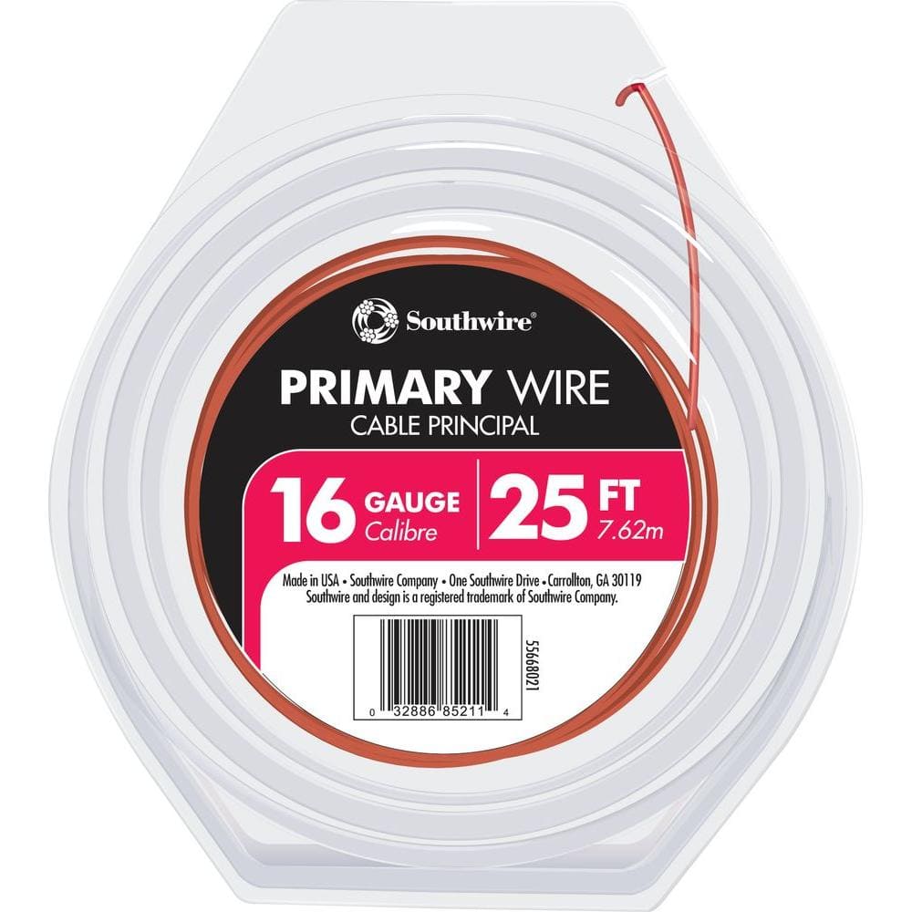 Southwire 25 ft. 16 Red Stranded CU GPT Primary Auto Wire 55668021 - The  Home Depot