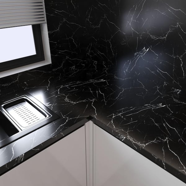 Black Marble Peel and Stick Wallpaper Contact Paper, Self-Adhesive Covering Paper for Kitchen, 16 in. x 157 in.