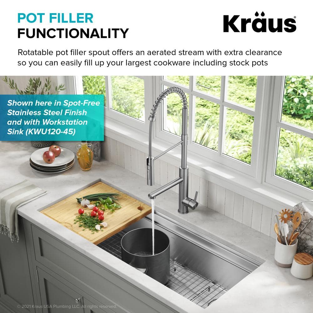 Matte Black Commercial Style Pull-Down Kitchen Faucet with Pot Filler