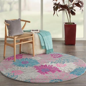 Passion Grey 4 ft. x 4 ft. Floral Contemporary Round Rug