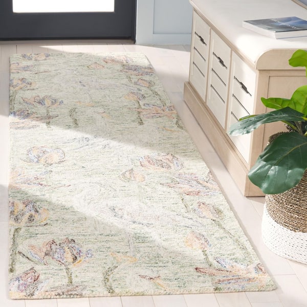 Blossom 2 ft. x 8 ft. Green/Ivory Oversized Floral Runner Rug