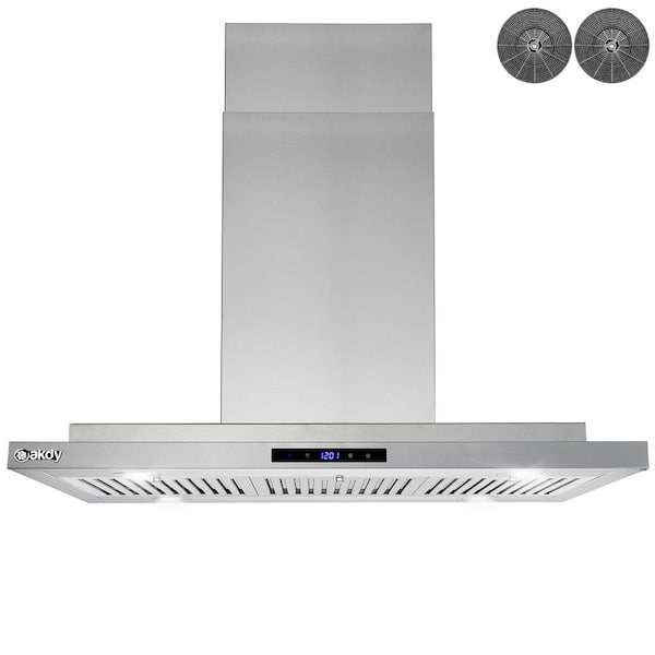 AKDY 36 in. 350 CFM Convertible Island Mount Range Hood with LED Lights in Stainless Steel, Touch Control and Carbon Filters