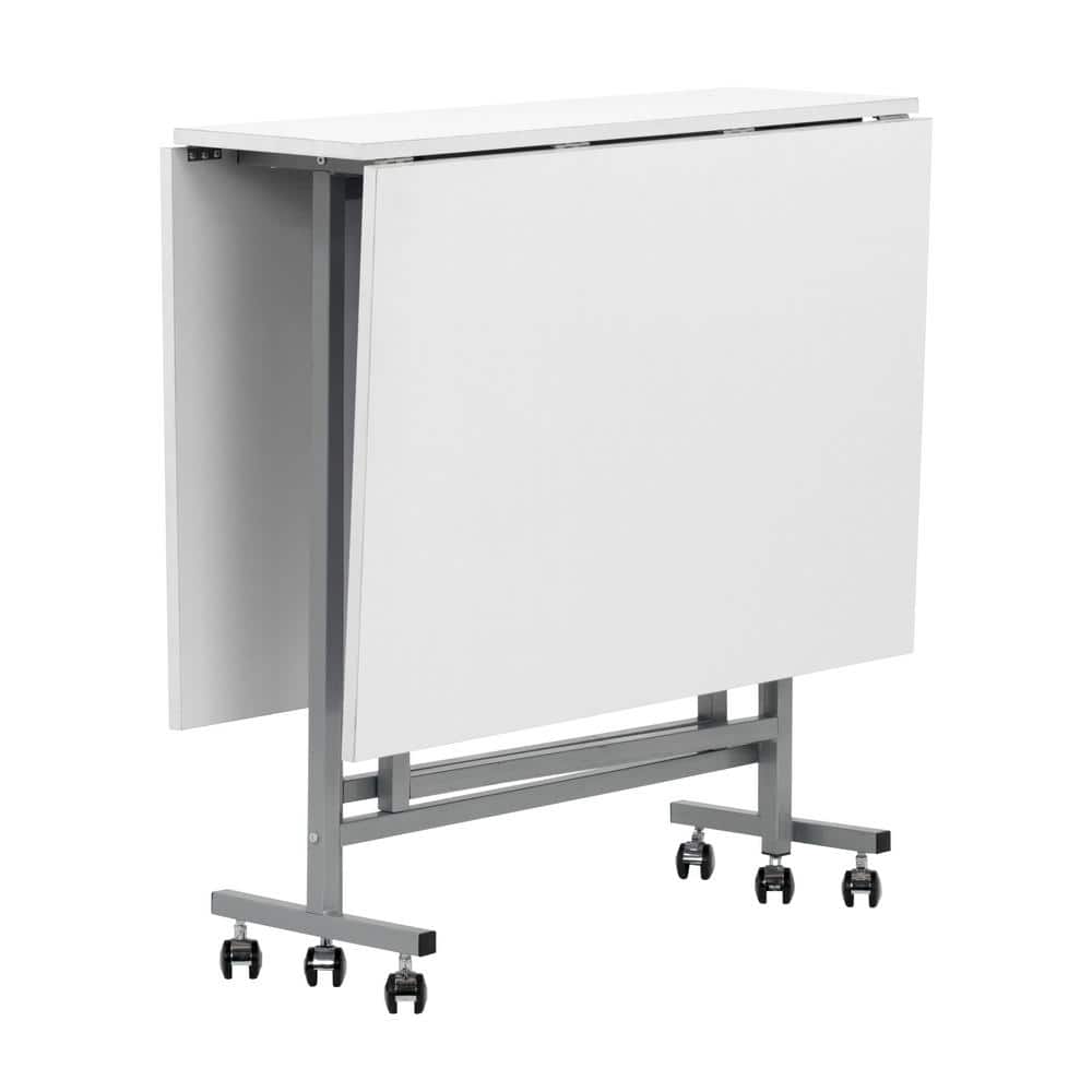 Sew Ready Silver White Folding Craft Table with Locking Wheels