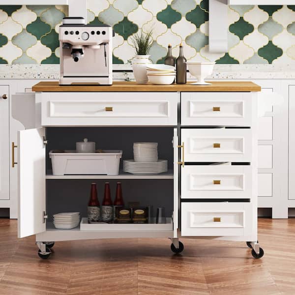 Coporesell White Oak Veneer Kitchen Cart with Drop Leaf and Towel Rack