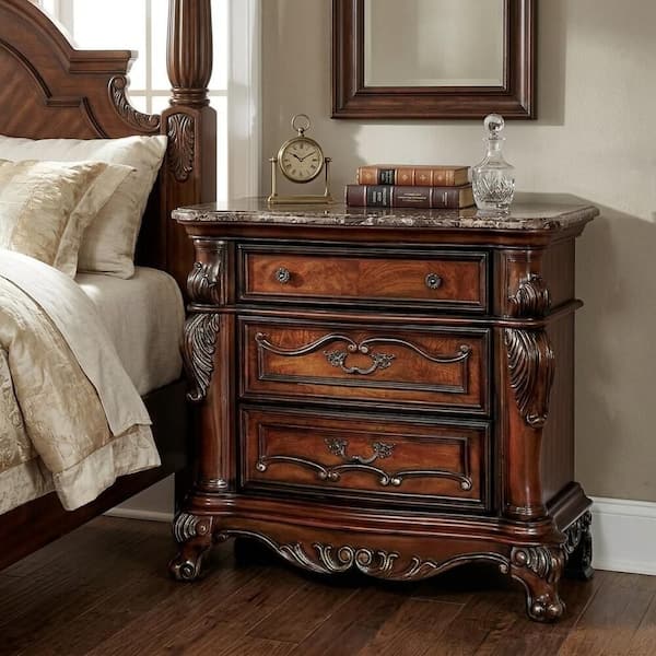 Lark Antique Dark Oak 3 Drawers with USB Outlet 34 in. W Nightstand