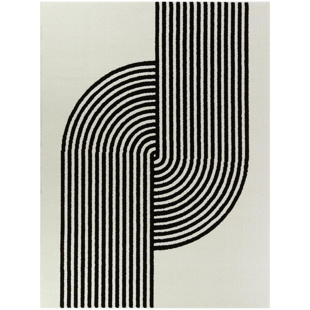 Black and White 8' x 10' Art Deco Synthetic Area Rug
