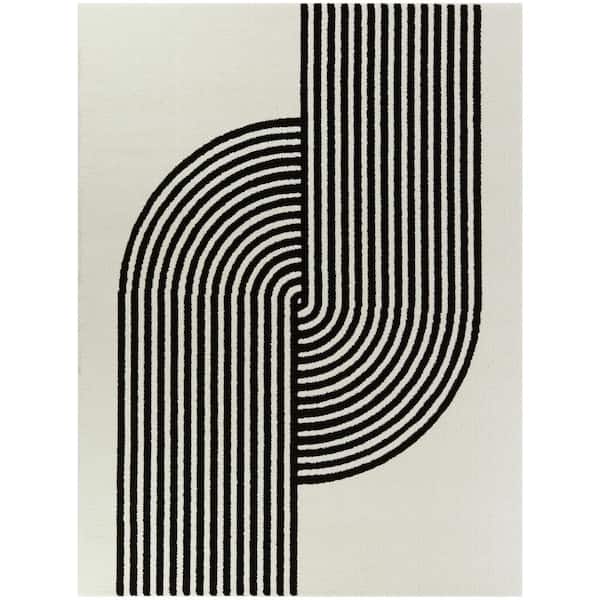 Anscombe White 9 ft. x 12 ft. Stripe Area Rug