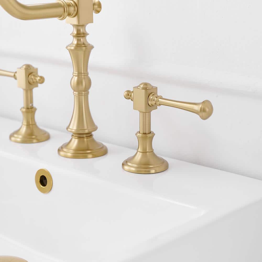 Brushed Gold Antique Brass Double Handle Widespread Bathroom Faucet