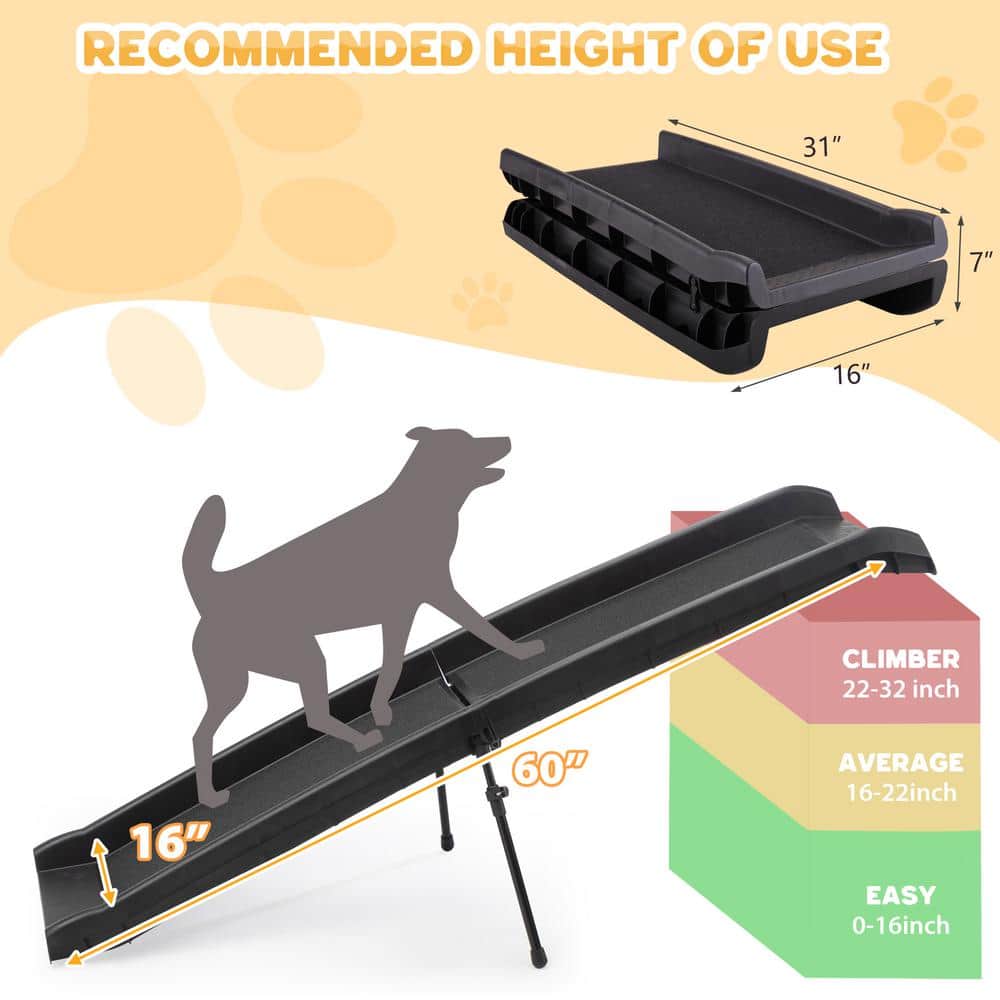Coziwow 62-Inch Black Foldable Plastic Dog Ramp with Non-Slip Surface