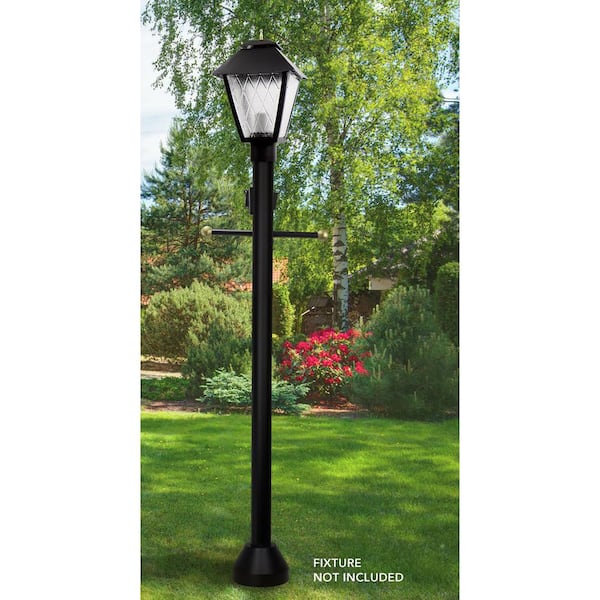 6 ft. Black Outdoor Lamp Post Traditional Ground Light Pole with Cross Arm and Grounded Convenience Outlet