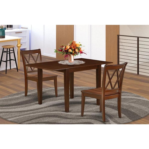 East West Furniture 3-Piece Mahogany Finish Solid Wood Top Dining Table Set
