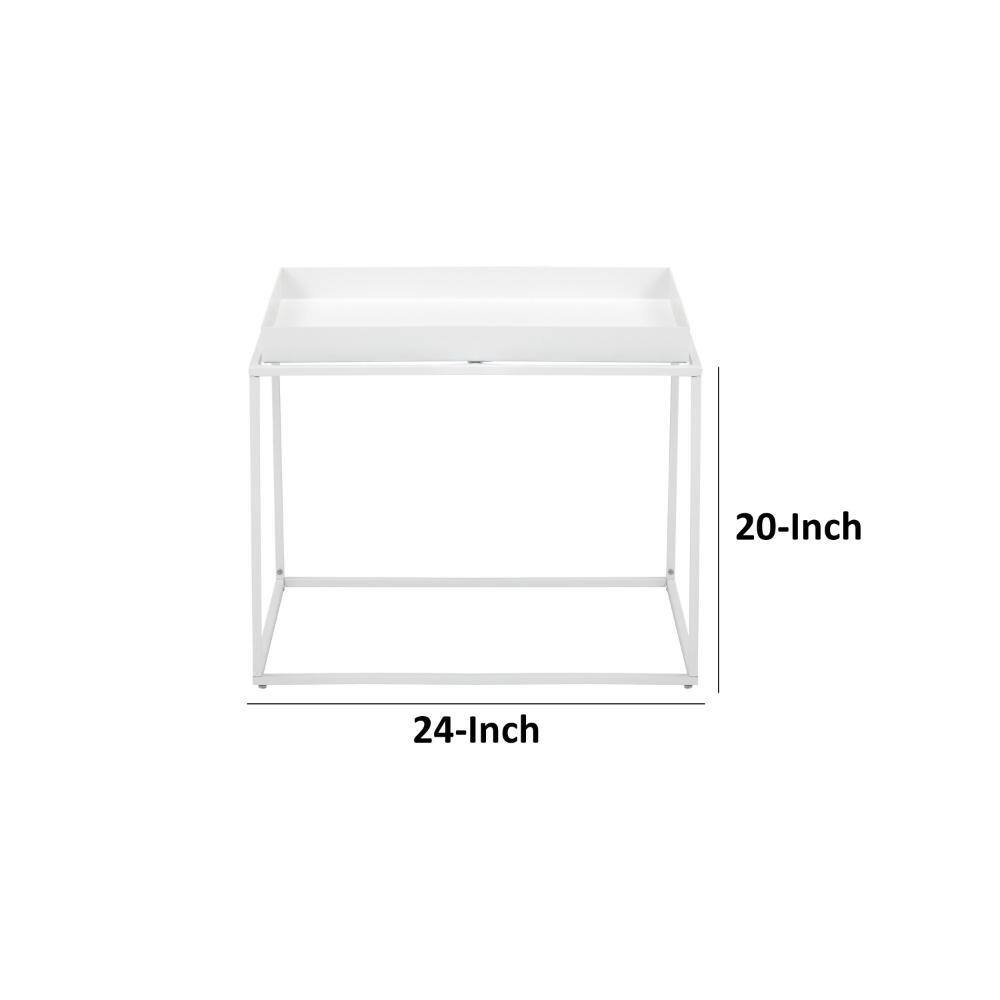 24" White Powder Coated Metal Tray Top End Table