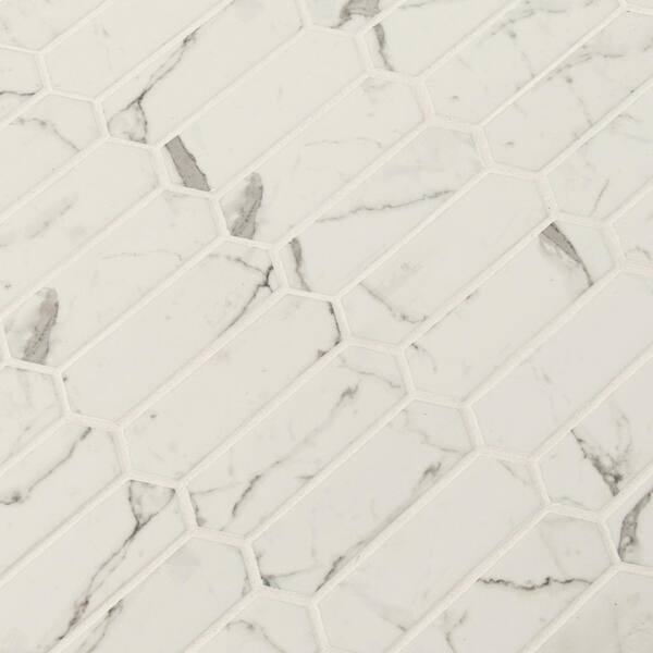 Statuario Celano Picket 9.84 in. x 14.13 in. Matte Glass Mesh-Mounted Mosaic Tile (0.97 sq. ft./Each)
