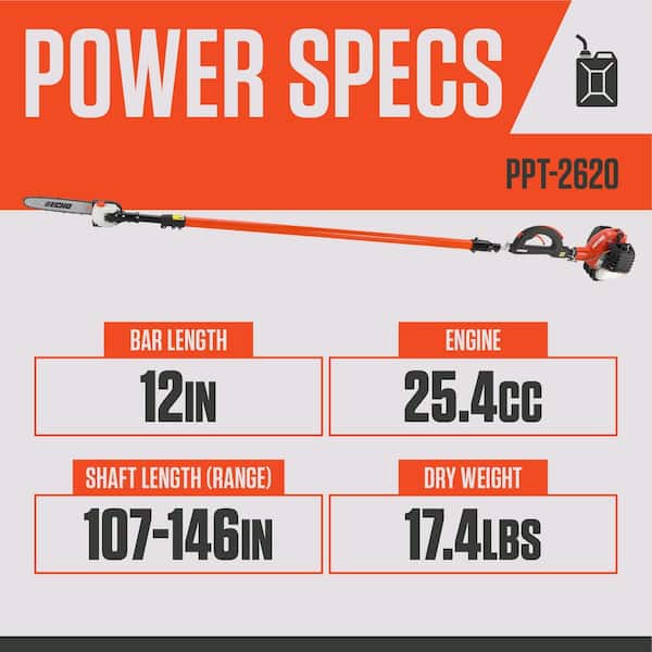 12 in. 25.4 cc Gas 2-Stroke X Series Telescoping Power Pole Saw with Loop Handle and Shaft Extending to 12.1 ft.